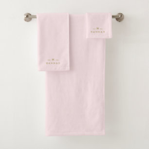 Conjunto De Toalhas Cor-de-rosa-branco monograma Banho Minimalista D