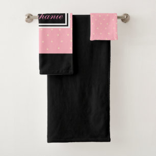 Conjunto De Toalhas Cor-de-rosa e preto com barra de estrelas