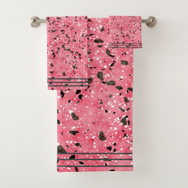 Conjunto De Toalhas Cor-de-rosa moderno e preto Terrazzo (Insitu)