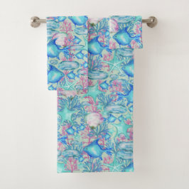 Conjunto De Toalhas Cor Personalizada da Escola de Peixe Azul do Jardi
