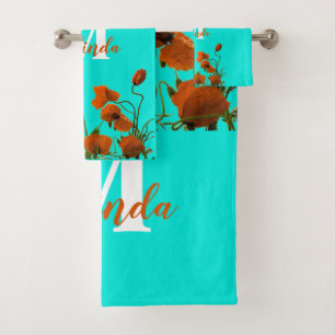Conjunto De Toalhas Cor Personalizada das Flores de Papoila Laranja Mo