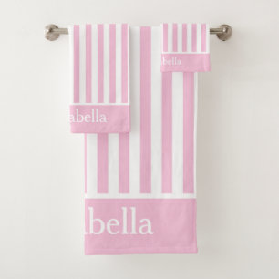 Conjunto De Toalhas Cor Vertical, Cor-de-Rosa e Listras Brancas, Cuja