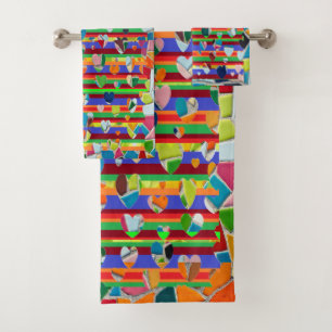 Conjunto De Toalhas Coração Abstrato de Mosaico