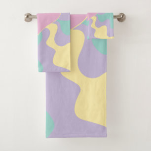 Conjunto De Toalhas Coração - Cor-de-rosa Pastel, Amarelo, Roxo e Verd