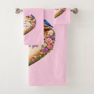 Conjunto de Toalhas Coração Floral Rosa Presente C