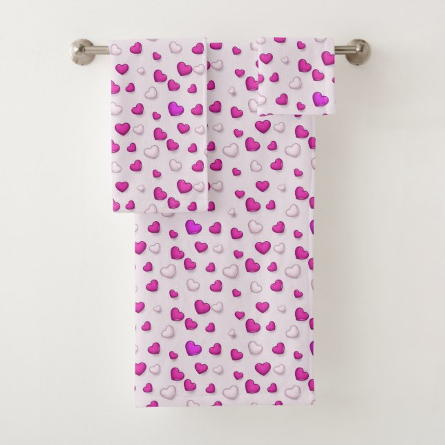 Conjunto De Toalhas Coração Rosa de Amor Moderno e Elegante (Insitu)