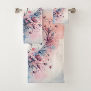 Conjunto De Toalhas Corações Abstratos Elegantes