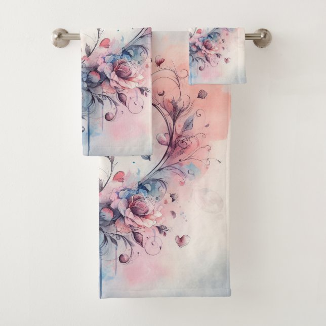 Conjunto De Toalhas Corações Abstratos Elegantes (Insitu)