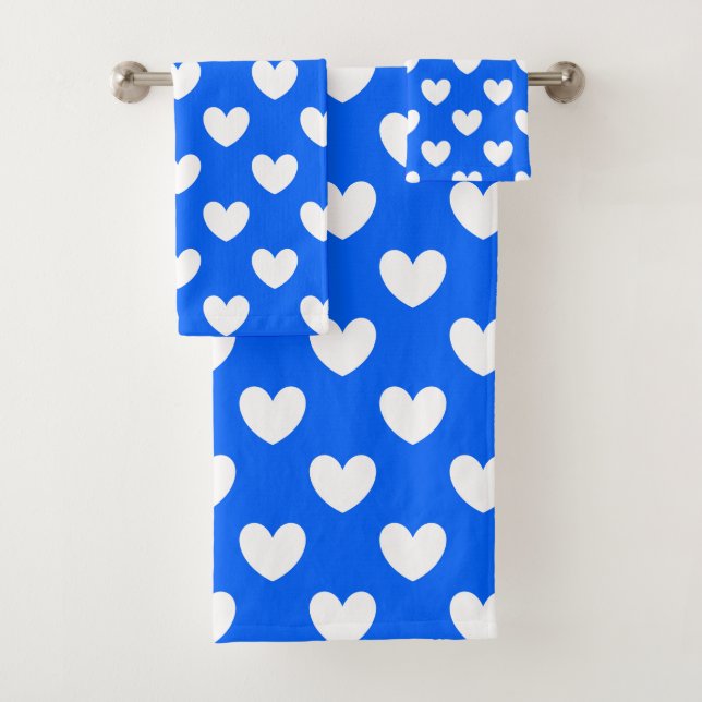 Conjunto De Toalhas Corações brancos de polca em azul (Insitu)