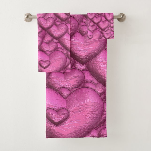 Conjunto De Toalhas Corações brilhantes rosa (Insitu)
