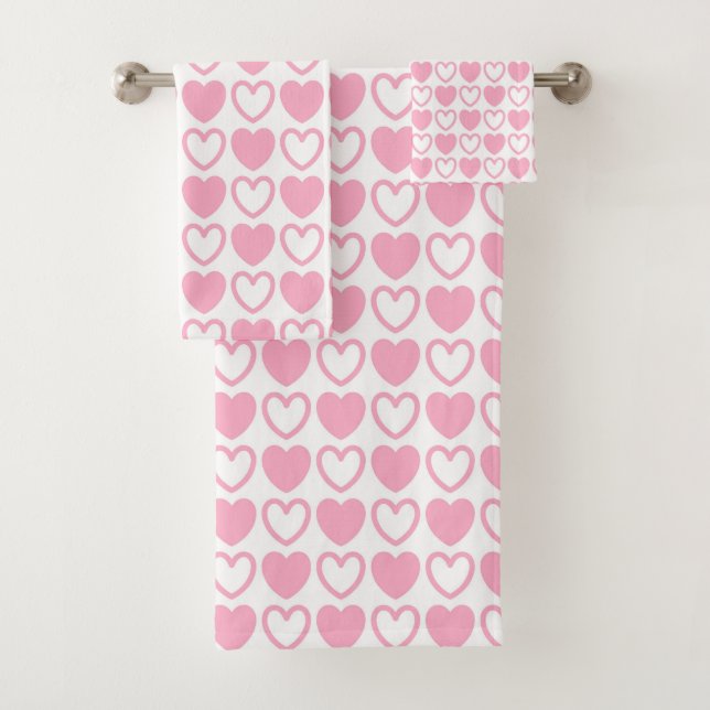 Conjunto De Toalhas Corações cor-de-rosa e brancos (Insitu)