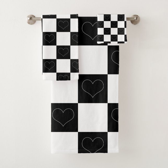 Conjunto De Toalhas Corações da Desktop Board em Preto e Branco (Insitu)