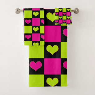Conjunto De Toalhas Corações da Desktop Board - Verde limão, rosa quen