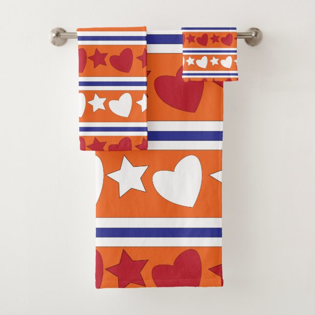 Conjunto De Toalhas Corações de Amor Listras Estreladas (Insitu)