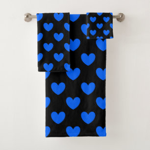 Conjunto De Toalhas Corações de polca azul em preto