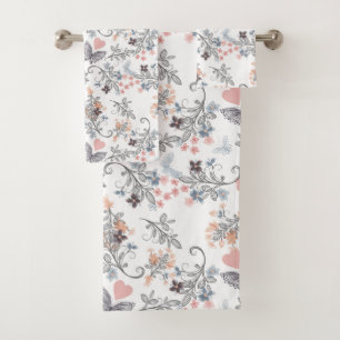 Conjunto De Toalhas Corações E Borboletas Floral