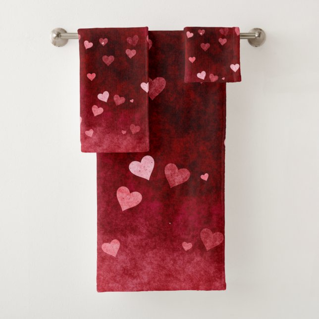 Conjunto De Toalhas Corações Rosa Fundo de Aquarela (Insitu)