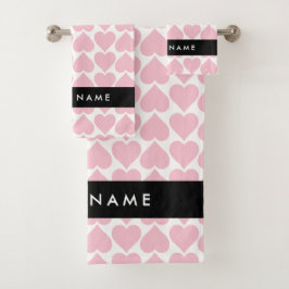 Conjunto De Toalhas Corações Rosa, Romântico, Seu Nome, Personalizar