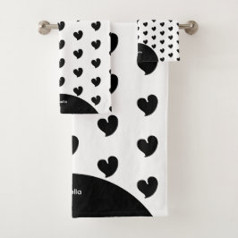 Conjunto De Toalhas Corações Sinceros - Texto Personalizado Preto e Br
