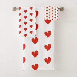 Conjunto De Toalhas Corações Sinceros - Vermelho e Branco -
