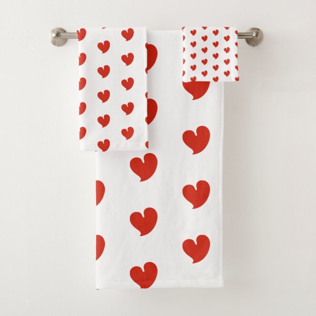Conjunto De Toalhas Corações Sinceros - Vermelho e Branco - (Insitu)
