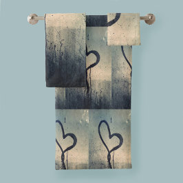 Conjunto De Toalhas Corações Vapor Negro bege azul