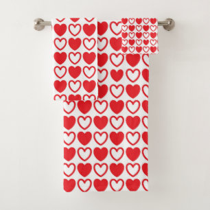 Conjunto De Toalhas Corações Vermelho e Branco