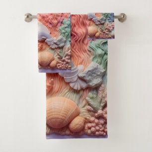 Conjunto De Toalhas Coral, conchas, praia, oceano