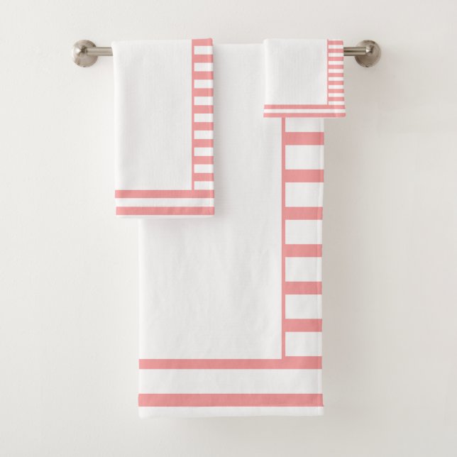 Conjunto De Toalhas Coral Moderno e Stripe Branca (Insitu)