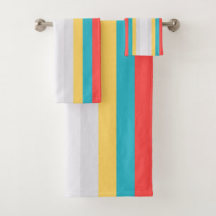 Conjunto De Toalhas Coral Turquesa Amarelo - Stripes