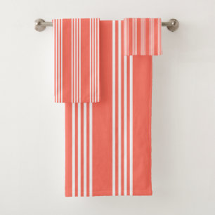 Conjunto De Toalhas Coral vivo e padrão branco de quatro faixas