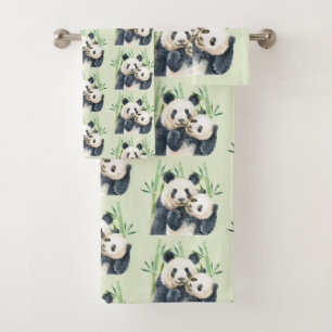 Conjunto De Toalhas Corantes De Panda Cudling Padrão De Aquarela