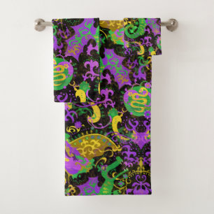 Conjunto De Toalhas Cores do Mardi Gras Damask Dragão, Borboleta, Cobr