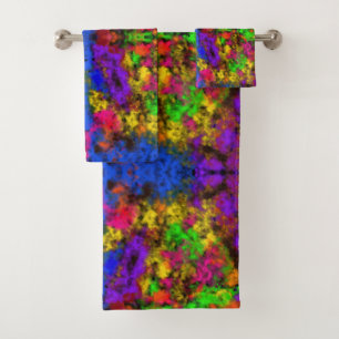Conjunto De Toalhas Cores Neon Acrílicas Tinta Salpico Splash Abstrato