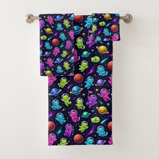 Conjunto De Toalhas Cores Neonatos Gatos Astronautas Planetas Espaço S (Insitu)