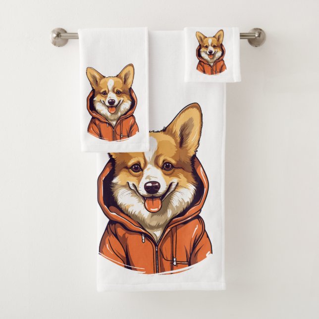 Conjunto De Toalhas Corgi Engraçado Vestindo Moletom (Insitu)