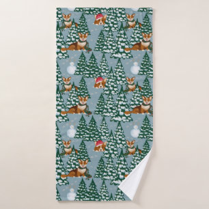 Conjunto De Toalhas Corgis decoram a árvore de Natal em Forest Blue