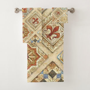 Conjunto De Toalhas Coroa de Azulejos Cerâmicos Medieval Fleur De Lis