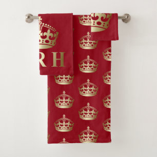 Conjunto De Toalhas Coroa Real da Alteza Dourada e vermelha HRH