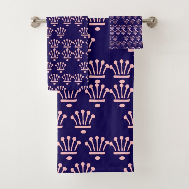 Conjunto De Toalhas Coroa Rosa Escuro Azul     (Insitu)