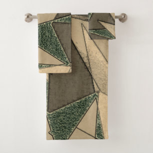 Conjunto De Toalhas Corte triangular bege em 'fundo verde escuro'