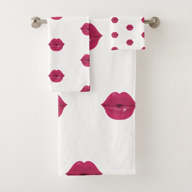 Conjunto De Toalhas Cortina de Banho Lábios Beijo Rosa Batom  (Insitu)