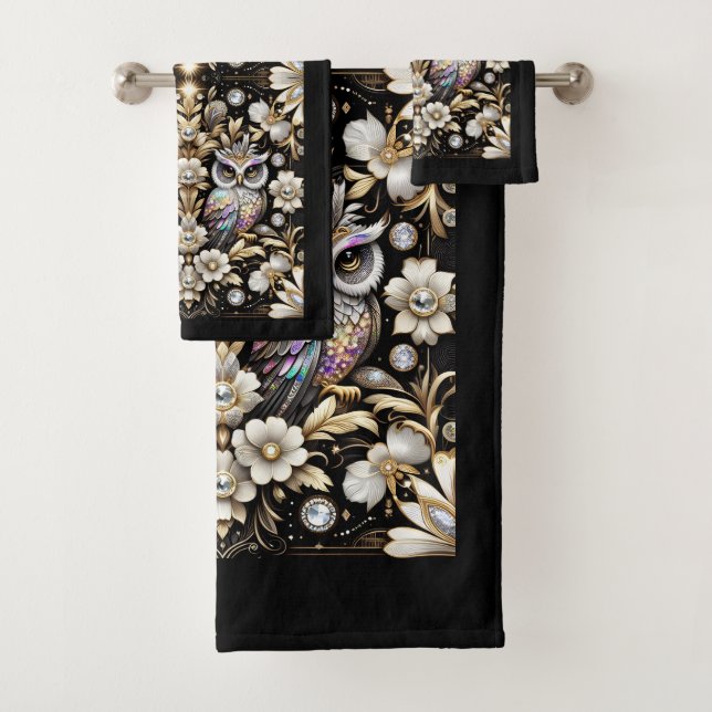 Conjunto De Toalhas Coruja de Diamante Art Déco (Insitu)