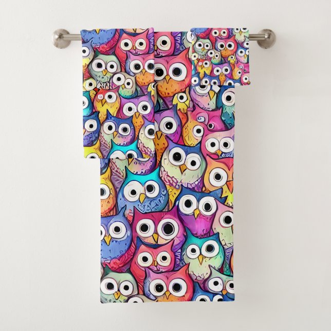 Conjunto De Toalhas Coruja encara lindos pássaros brancos (Insitu)