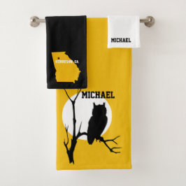 Conjunto De Toalhas Coruja Preta e Dourada