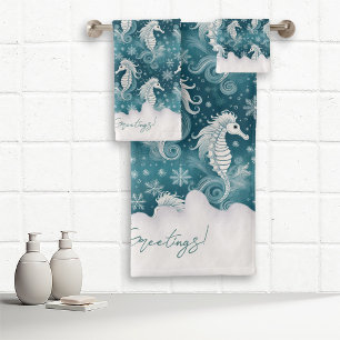 Conjunto De Toalhas Costeira Natal Cavalo e Flocos de Neve #13 ID1009