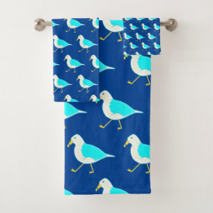 Conjunto De Toalhas Costelas Azuis de Arte de Pássaros da Praia