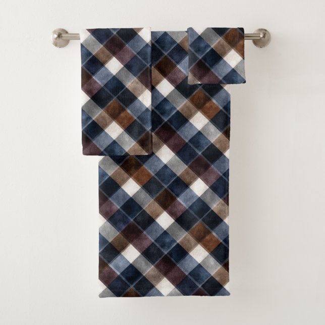 Conjunto De Toalhas Country Blue Red White Grey Squares   (Insitu)