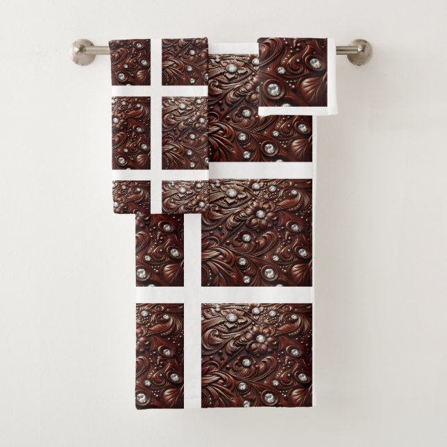 Conjunto De Toalhas Couro Falso Trabalhado e Diamante (Insitu)