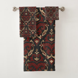 Conjunto De Toalhas Couro preto e vermelho do teste padrão oriental -